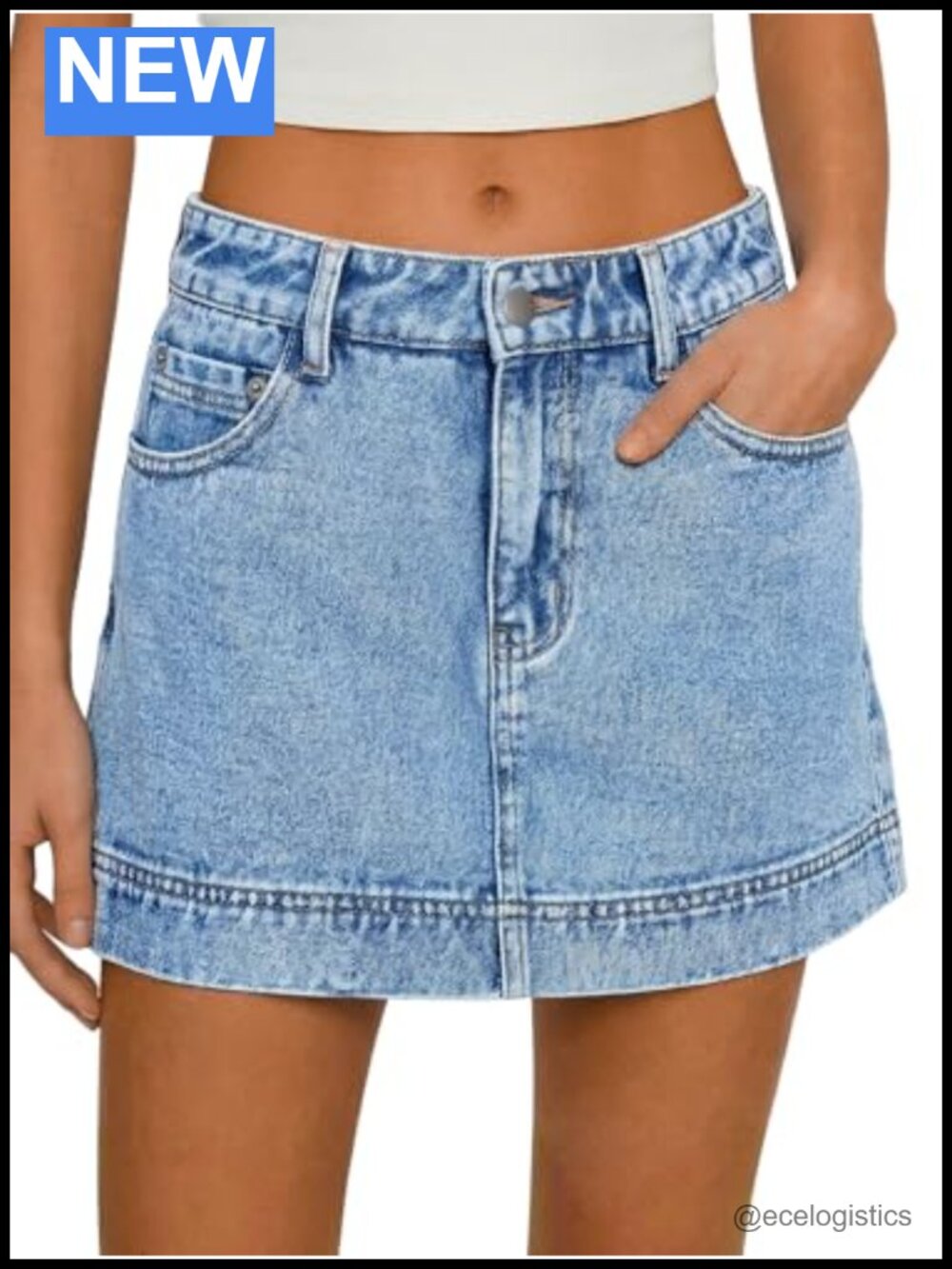 High Waist Stretch Denim A-Line Skort with Pockets